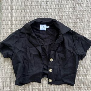 Black Button Crop Top